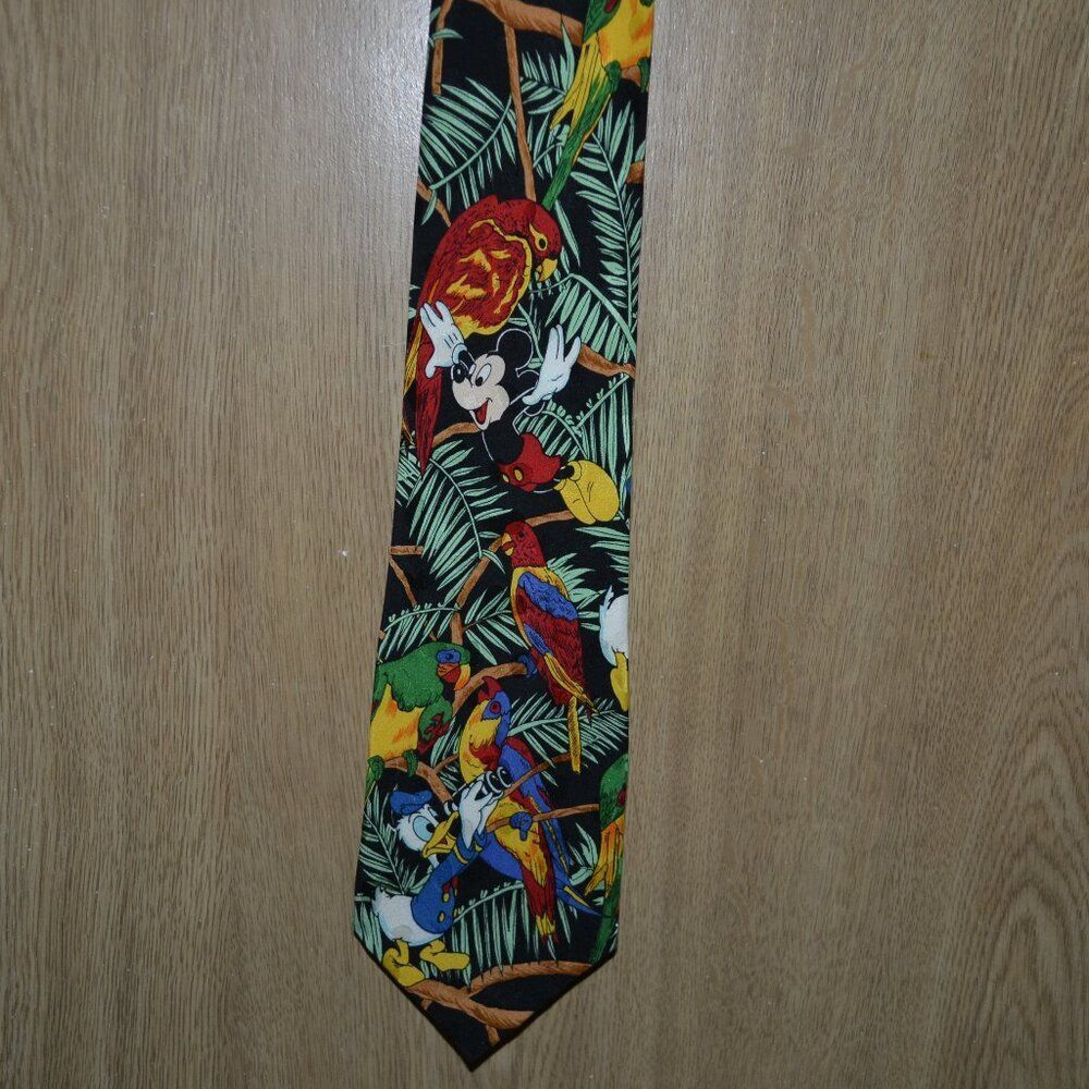 Mickey Ink Tropical Donald Duck Mickey Mouse Vacation Silk Neck Tie